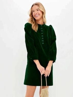 Pomander Place Hunter Green Velvet Etta Mini Dress, Small